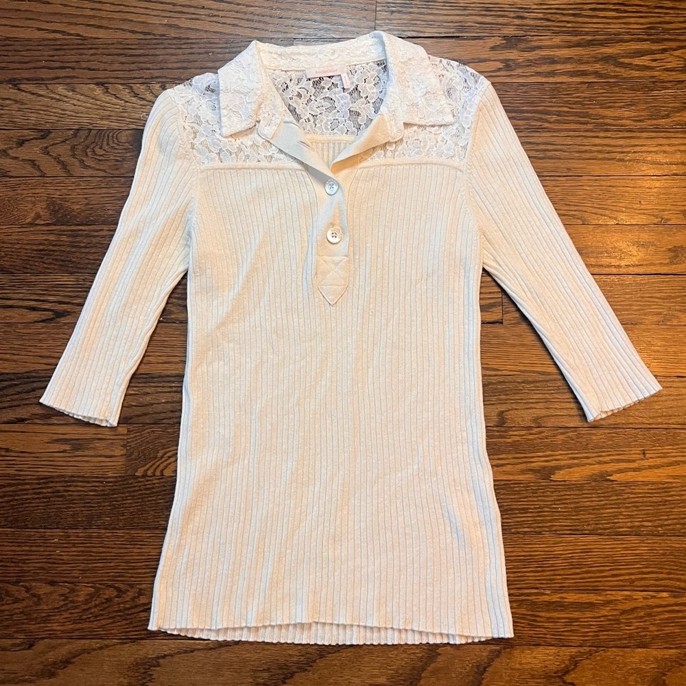 See By Chloe Henley Lace Collar Ribbed Top Size L